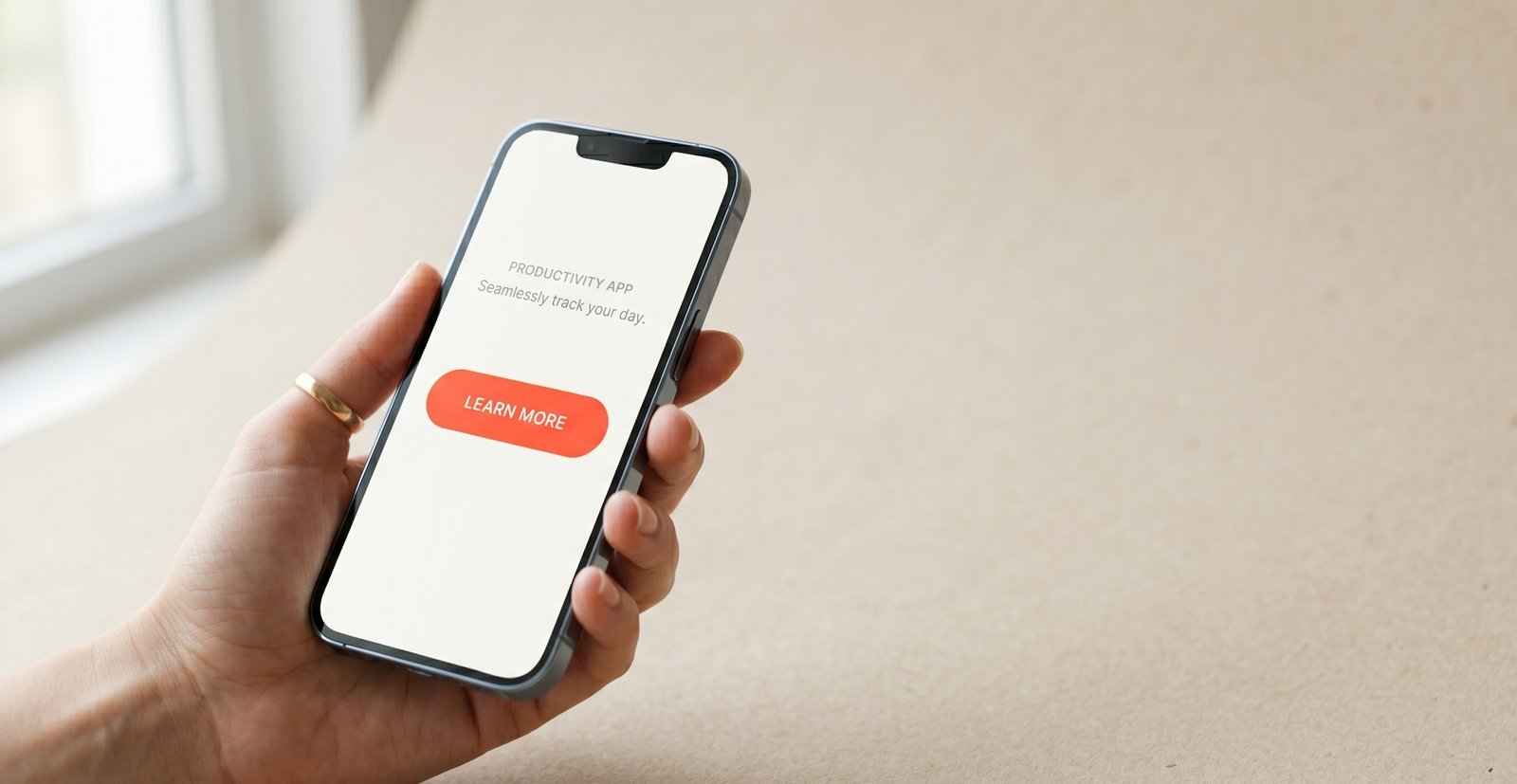 Mano sosteniendo un teléfono con app móvil